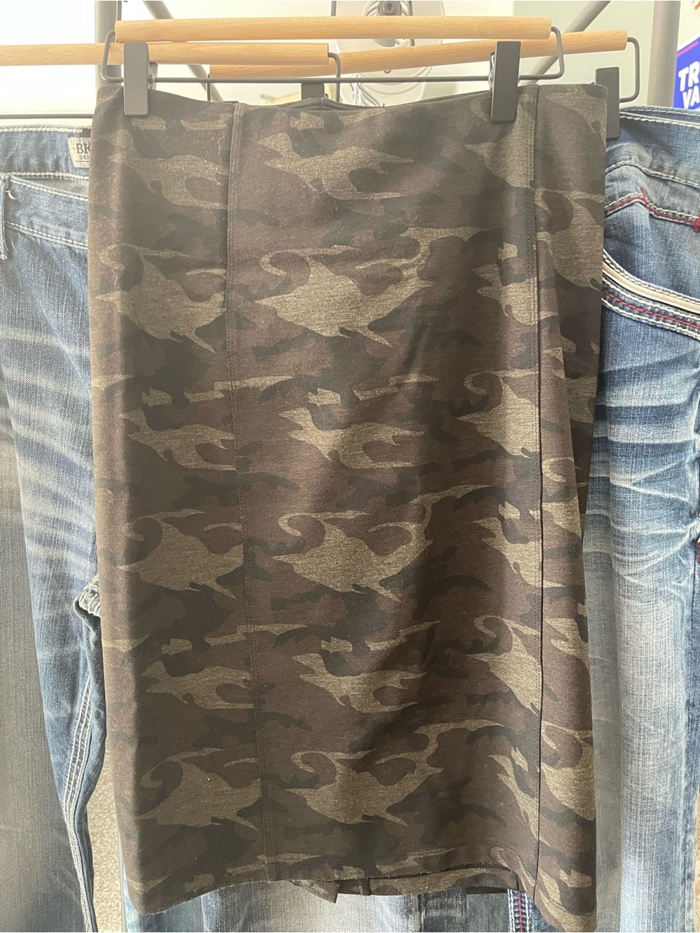 Liverpool Camouflage Pencil Skirt in Olive and Brown